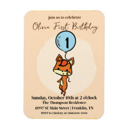 Little Fox med ballonger 1:a födelsedagen Magnet