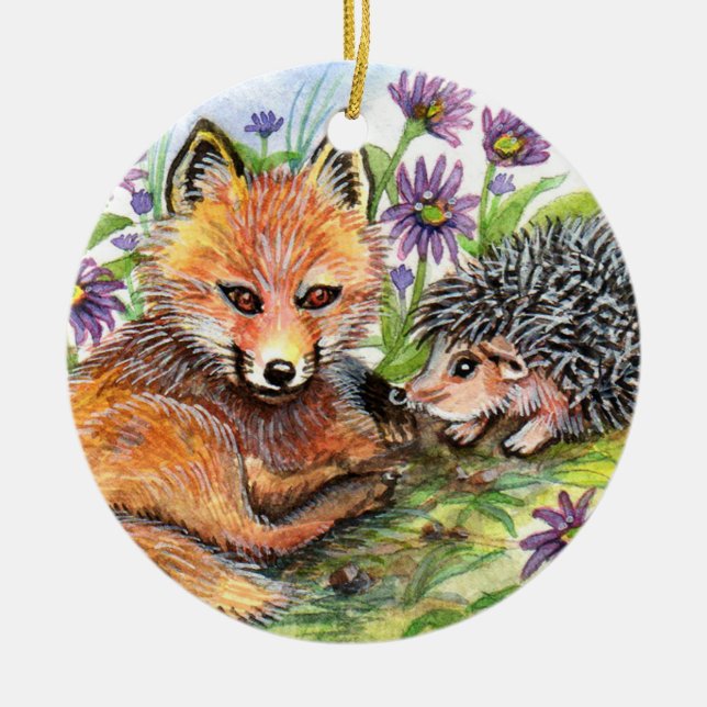 Little Fox och Hedgehog Julgransprydnad Keramik (Framsidan)