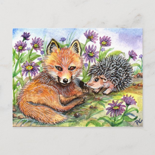 Little Fox och Hedgehog Vykort (Framsida)