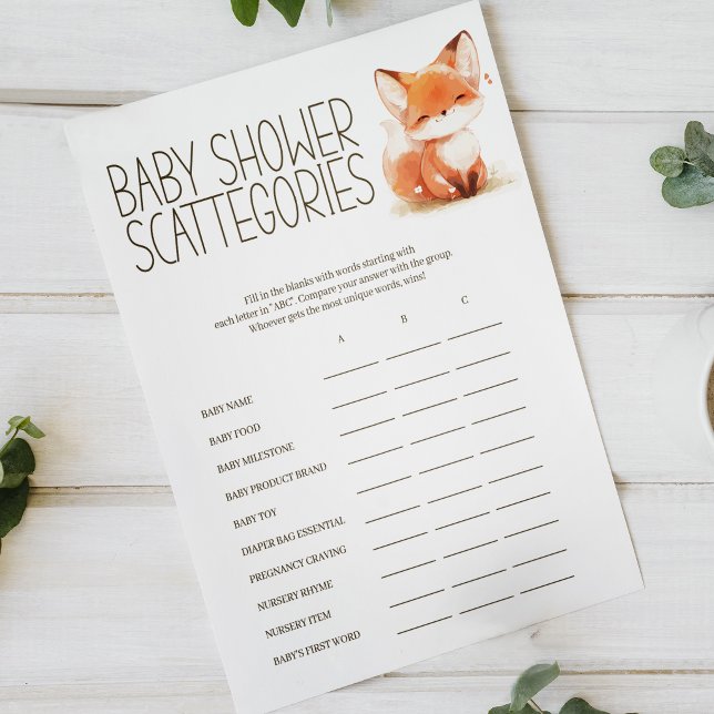 Little Fox Scattergories Baby Shower-spel Poster (Skapare uppladdad)