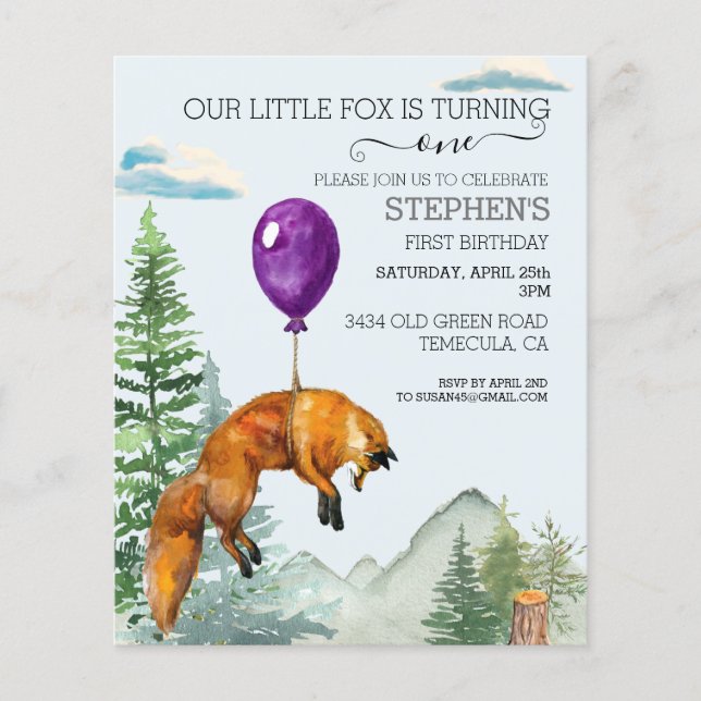 Little Fox Watercolor Woodland Forest Birthday (Framsida)