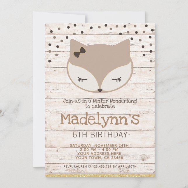 Little fox, wonderland Birthday Invitation Inbjudningar (Framsida)
