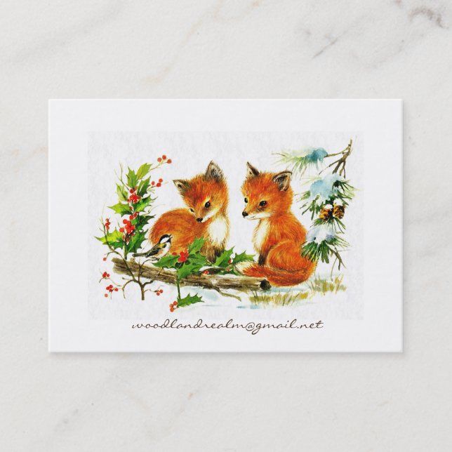 Little Foxes och Chickadee i Snö Visitkort (Framsida)