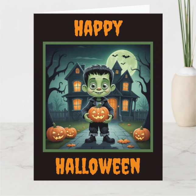 Little Frankenstein Halloween Kort (Framsida)