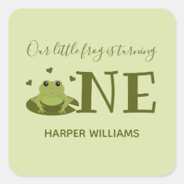 Little Frog Turving One Cute Animal 1st Birthday Fyrkantigt Klistermärke
