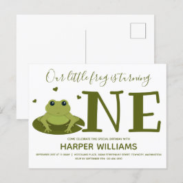 Little Frog Turving One Cute Animal First Birthday Inbjudan Vykort