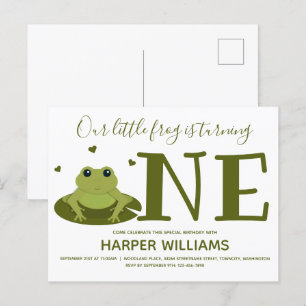 Little Frog Turving One Cute Animal First Birthday Inbjudan Vykort