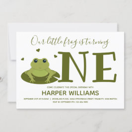 Little Frog Turving One Cute Animal First Birthday Inbjudningar
