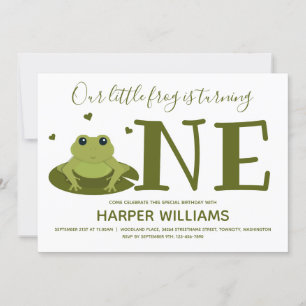 Little Frog Turving One Cute Animal First Birthday Inbjudningar