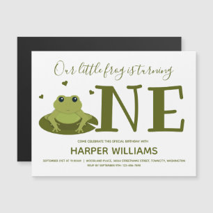 Little Frog Turving One Cute Animal First Birthday Magnetisk Inbjudningskort