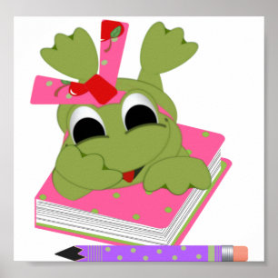 Little Frog with Bok och Pencil Poster
