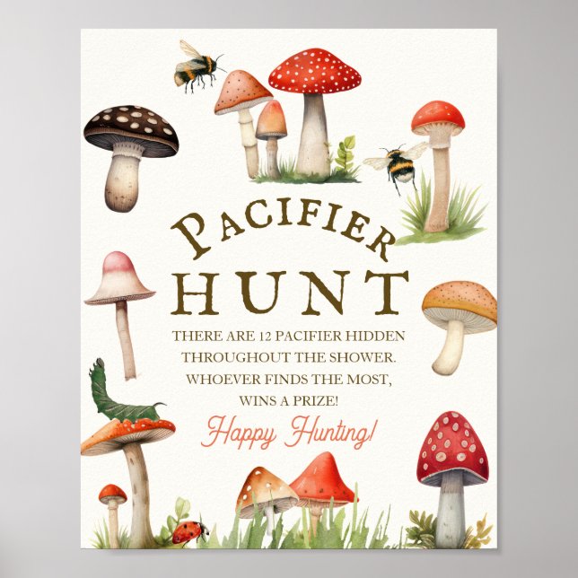Little Fun Guy Mushroom Bee Baby Pacifier Hunt Poster (Framsidan)
