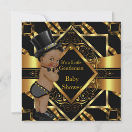 Little gentleman Baby Shower Guld Black Ethnic Inbjudningar