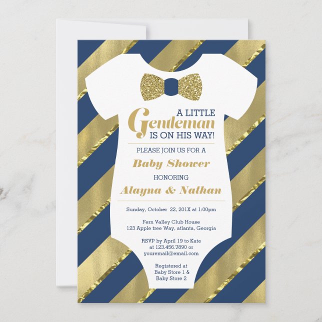 Little gentleman Baby Shower-inbjudan, Faux Guld Inbjudningar (Framsida)
