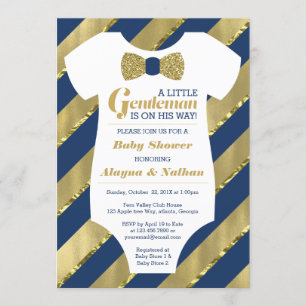Little gentleman Baby Shower-inbjudan, Faux Guld Inbjudningar