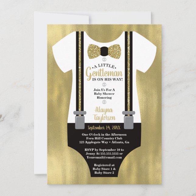 Little gentleman Baby Shower-inbjudan, Faux Guld Inbjudningar (Framsida)