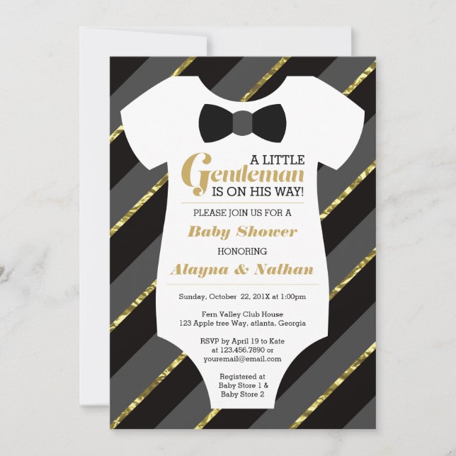 Little gentleman Baby Shower-inbjudan, Faux Guld Inbjudningar (Framsida)