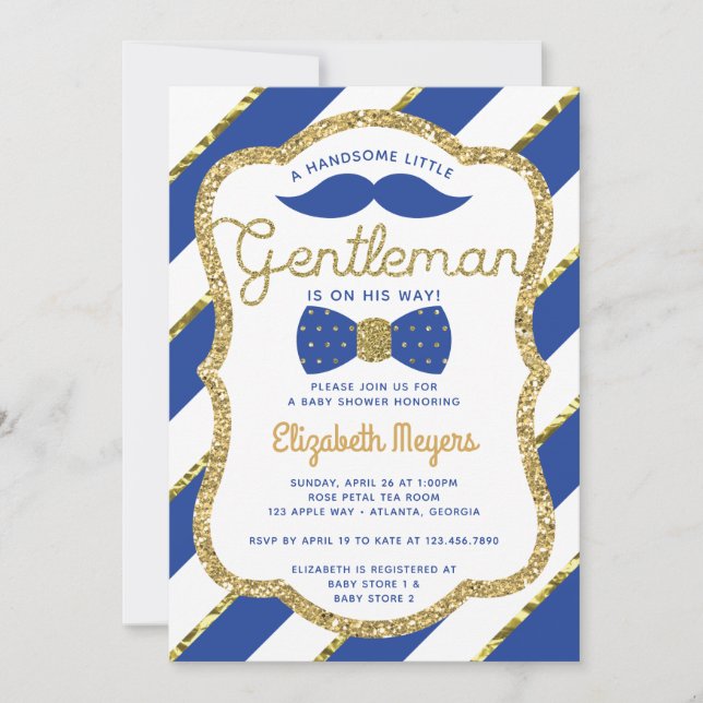 Little gentleman Baby Shower-inbjudan, Faux Guld Inbjudningar (Framsida)