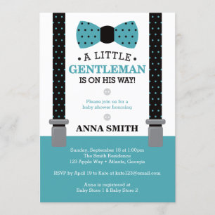 Little gentleman Baby Shower Inbjudan, Teal, Black Inbjudningar