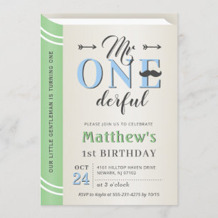 Little gentleman Mr Onederful 1st First Birthday Inbjudningar