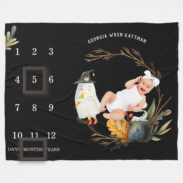Little Ghost Halloween Baby Milestone Blanket Fleecefilt (Skapare uppladdad)