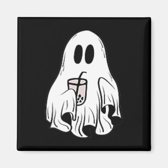 Little Ghost Ice Coffee Roligt Happy halloween Magnet (Framsidan)