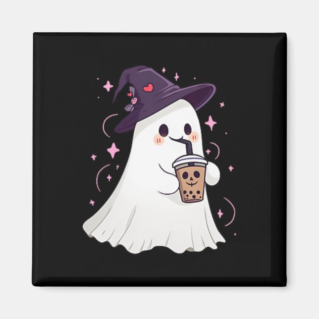 Little Ghost Ice Coffee Spooky Season Cute Ghost H Magnet (Framsidan)