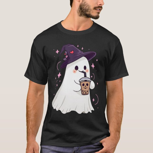 Little Ghost Ice Coffee Spooky Season Cute Ghost H T Shirt (Framsida)