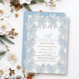 Little Gift Blue Bow/Ribbon Boy Shower Inbjudningar