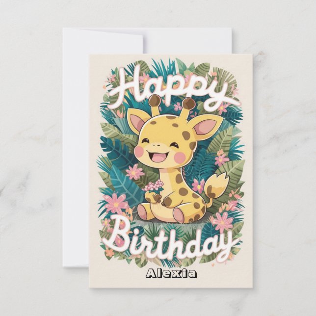 Little Gift Giraffe Birthday Kort (Framsida)