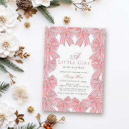 Little Gift Rosa & Red Bow/ribbon Girl Baby Shower Inbjudningar