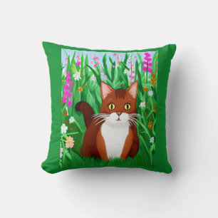 Little Ginger Brown Kattunge i Fält i Flowers Kudde