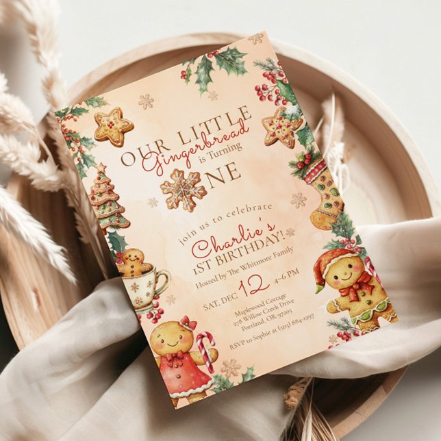 Little Gingerbread 1st Birthday Christmas Inbjudningar (Skapare uppladdad)