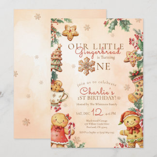 Little Gingerbread 1st Birthday Christmas Inbjudningar