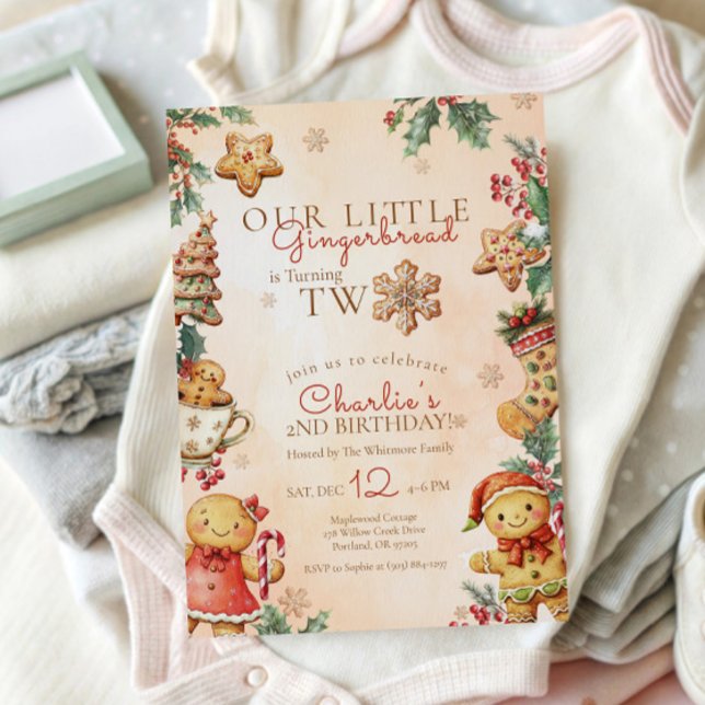 Little Gingerbread 2nd Birthday Christmas Inbjudningar (Skapare uppladdad)
