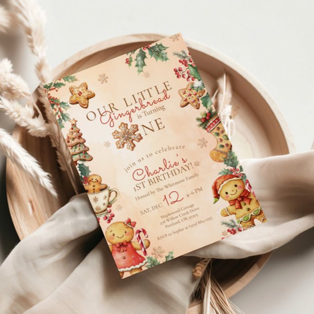 Little Gingerbread Christmas 1st Birthday Inbjudningar (Skapare uppladdad)