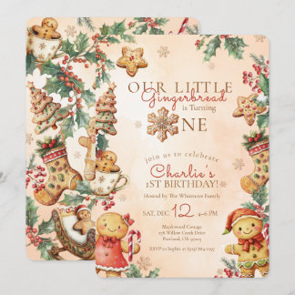 Little Gingerbread Christmas 1st Birthday Inbjudningar