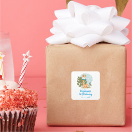 Little Giraffe (Boy Safari Animal) Födelsedag Fyrkantigt Klistermärke