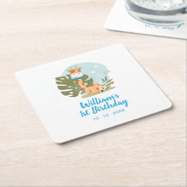 Little Giraffe (Boy Safari Animal) Födelsedag Underlägg Papper Kvadrat