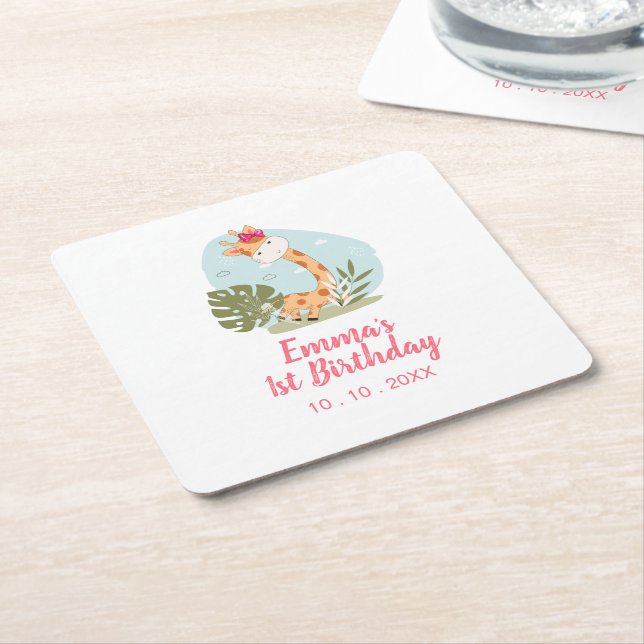 Little Giraffe (Girl Safari Animal) Underlägg Papper Kvadrat (Vinklad)