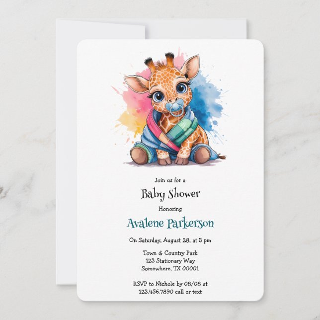 Little Giraffe Nappar och Blanket Baby Shower Inbjudningar (Framsida)