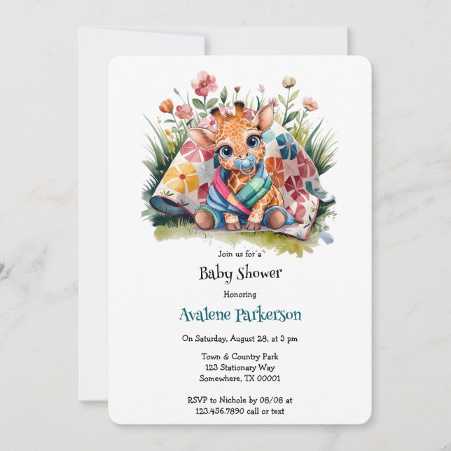Little Giraffe Nappar och Blanket Baby Shower Inbjudningar (Framsida)