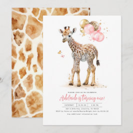 Little Giraffe Rosa och Brown Girl's Birthday Inbjudningar