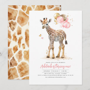 Little Giraffe Rosa och Brown Girl's Birthday Inbjudningar