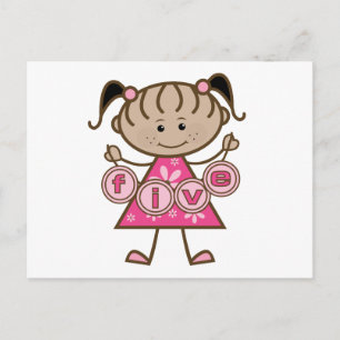 Little Girl 5th Birthday Tshirts and Gifts Vykort