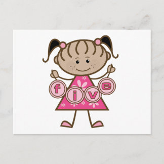 Little Girl 5th Birthday Tshirts and Gifts Vykort