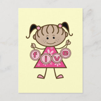 Little Girl 5th Birthday Tshirts and Gifts Vykort