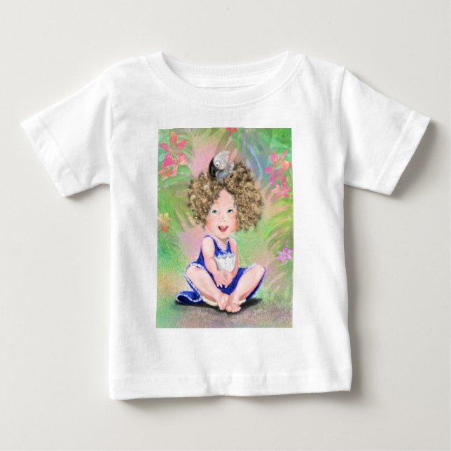 Little Girl and Baby Bird Baby T-Shirt Friends (Framsida)