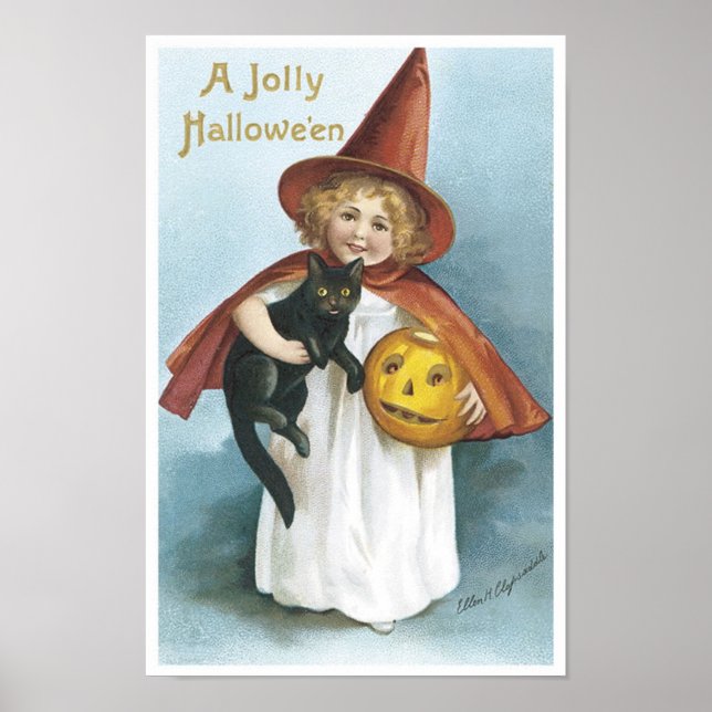 Little Girl and Black Cat Jolly Halloween Poster (Framsidan)