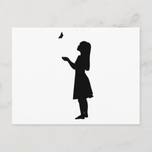 Little Girl and Butterfly Silhouette Child Nature Vykort